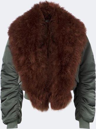 Gucci Feather-trimmed silk duchesse bomber jacket