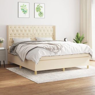 vidaXL Vidaxl - Cama Box Spring Con Colch&oacute;n Tela Color Crema 160x200 Cm
