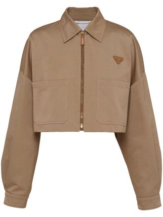 Prada triangle-logo cropped jacket - Neutrals
