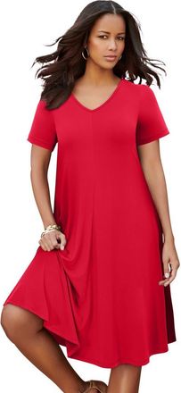 Roaman's Plus Size Short Sleeve Sleeve Swing Dress in Vivid Red at Nordstrom, Size 36P