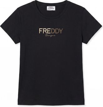 Freddy T-shirt Regular Donna con Logo Stampa Oro e Borchie