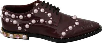Dolce & Gabbana Pearl Embellished Oxfords - Dames - Veterschoenen - Bruin - 39 EU - Leer - Schoenen