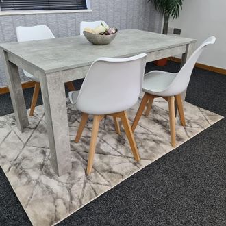 Kosy Koala Modern Dining Table & 4 White Plastic Chairs Set Stylish Dining Room Furniture in Brown