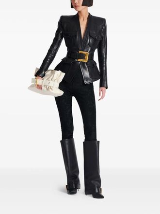 Balmain 4 Pockets Belted Fitted Lambskin Jacket