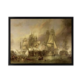Artery8 Stanfield The Battle Of Trafalgar Framed Canvas Wall Art Print in Brown | Size: W24 x H32