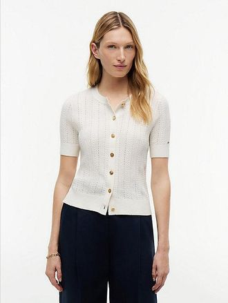 Tommy Hilfiger C&aacute;rdigan de manga corta con dise&ntilde;o Pointelle