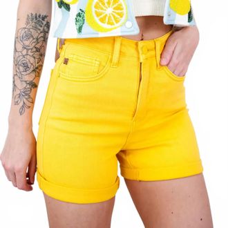 Judy Blue Tummy Control Cuffed Shorts In Yellow