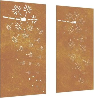 vidaXL Adorno Pared Jard&iacute;n 2 Uds Acero Corten Dise&ntilde;o Flores 105x55 Cm Vidaxl