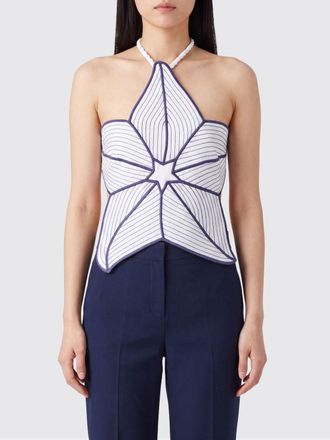 Farm Rio Flower-Shaped Linen Top with Embroidery and Tie-Up Straps