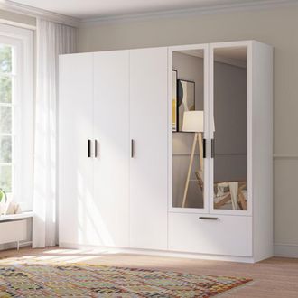 Dmora Guardarropa Grande Letesori, Armario Dormitorio 3 Estantes, Perchero, 1 Caj&oacute;n, 225x210h Cm Blanco
