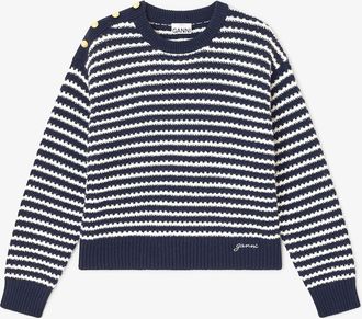 Ganni Navy Dark Blue Striped Wool Jumper - Size XXS/XS