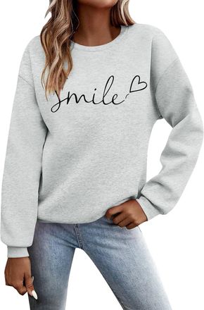 Generic Sweatshirts for Women Crewneck Long Sleeve Letter Printed Pullover Tops 2025 Autumn Winter Casual Loose Lightweight Vintage Ladies Jumpers