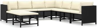 vidaXL Vidaxl - Set De Muebles De Jard&iacute;n 9 Pzas Y Cojines Rat&aacute;n Sint&eacute;tico Negro