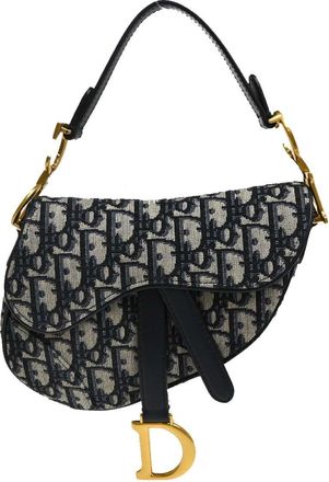 Dior Saddle Oblique Canvas Navy Canvas Handbag (Pre-Owned)