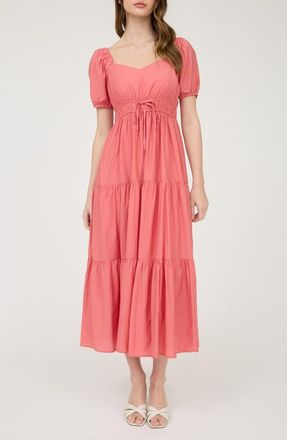 August Sky Puff Sleeve Tiered Maxi Dress in Coral at Nordstrom Rack, Size Medium