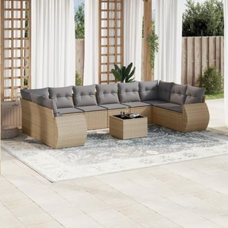 vidaXL Set De Sof&aacute;s De Jard&iacute;n 11pzas Con Cojines Rat&aacute;n Sint&eacute;tico Beige Vidaxl