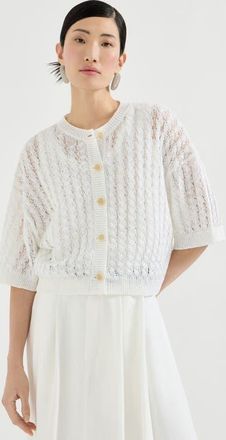 Brunello Cucinelli Dazzling cable cardigan in White at Nordstrom, Size Xx-Large Eu