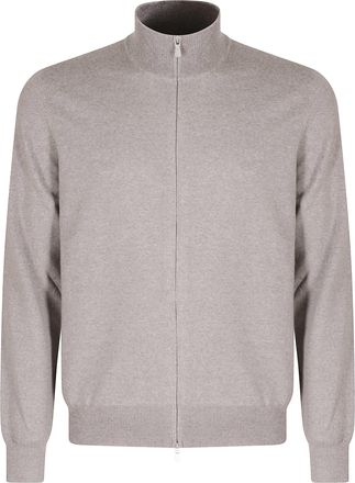 Tagliatore Dove Grey Full-Zip Merino Wool Turtleneck