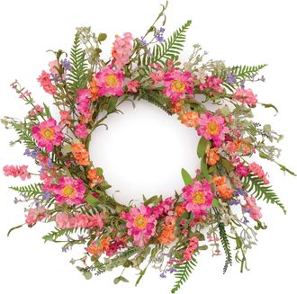Melrose International Mixed Floral and Foliage Wreath 20D - Pink, Green