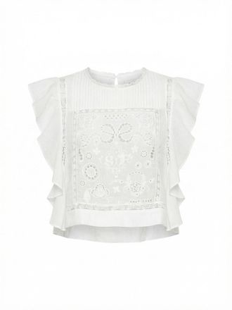 Self Portrait Ramie Lace Frill Top
