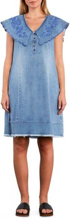 Wash Lab Denim Luna Embroidered Collar Denim Dress in Denim Dream at Nordstrom, Size X-Small