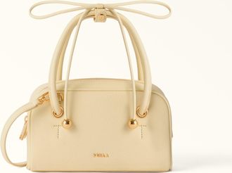 Furla Poppy Borsa A Mano Cremino Giallo Pelle Pieno Fiore Diamond + Pelle Di Vitello Sidney Donna