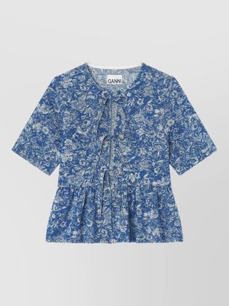 Ganni floral peplum blouse round neck short sleeves