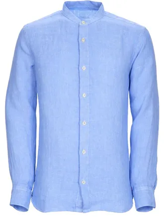 120% Lino Relaxed Linen Mandarin Collar Casual Shirt