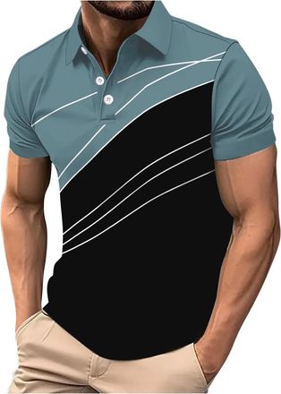 Generic Polo Shirts Men Short Sleeve Casual Summer Golf Polos Items 3 Buttons Color Block Fashion Tshirts Collared Holiday Tee Comfy Beach Top