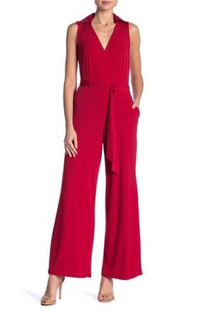 Nina Leonard Solid Tie Waist Jumpsuit in Red at Nordstrom Rack, Size X-Large