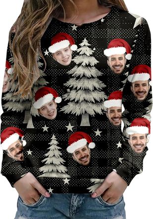 Generic Personalised Xmas Jumper for Men Women, Funny Custom Christmas Jumper with Face Photo Design Own Christmas Jumpers Personalised Sweatshirt Customized 