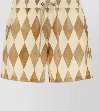 Ballantyne swimsuit shorts diamond pattern elastic waistband