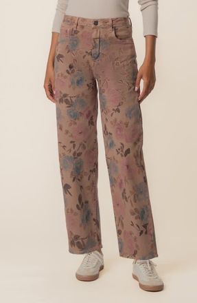 Kut from the Kloth Ashton Floral High Waist Crop Barrel Jeans in Mauve at Nordstrom, Size 10