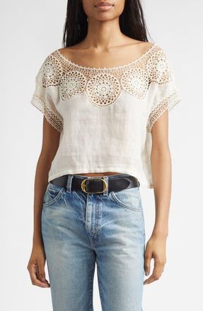 Nili Lotan Caila Crochet Crop Top in Ivory at Nordstrom, Size X-Small