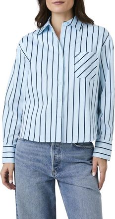 French Connection Boxy Stripe Button-Up Shirt in Powder Blue at Nordstrom Rack, Size X-Small