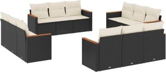 vidaXL Set De Sof&aacute;s De Jard&iacute;n 12 Piezas Cojines Rat&aacute;n Sint&eacute;tico Negro Vidaxl