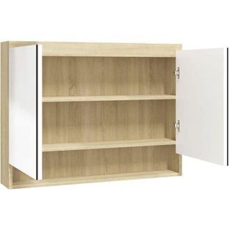vidaXL Vidaxl - Armario De Ba&ntilde;o Con Espejo Mdf Blanco Y Roble 80x15x60 Cm