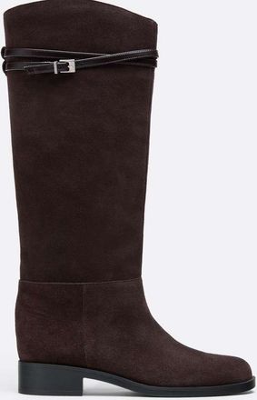 Stradivarius stivali equestri bassi in pelle marrone