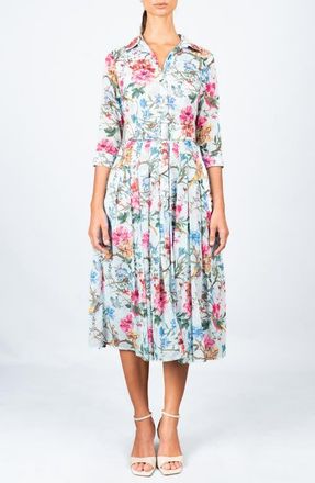 Samantha Sung Pleated Midi Audrey Shirtdress in Soft Aqua at Nordstrom, Size 10
