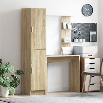 Berkfield Home Desk with Storage Sonoma Oak Engineered Wood in Brown
