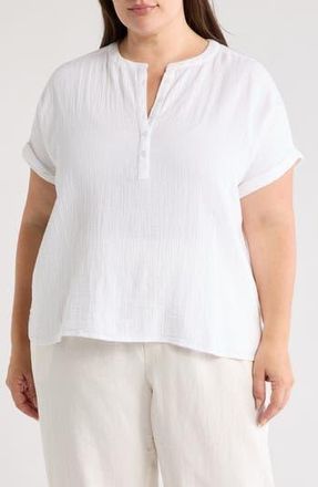 Caslon Cotton Gauze Popover Top in White at Nordstrom Rack, Size 2X