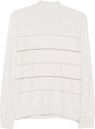PESERICO Pullover met kralen op de schouder - Dames - Coltruien - Wit - 3XL - Truien & Vesten