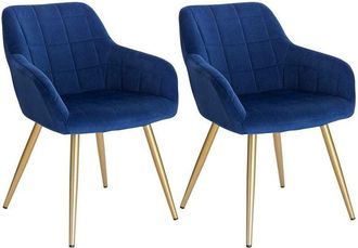 Woltu Set of 2 Kitchen Dining Chairs Velvet Armchairs with Padded Seat Metal Leg Blue - Woltu