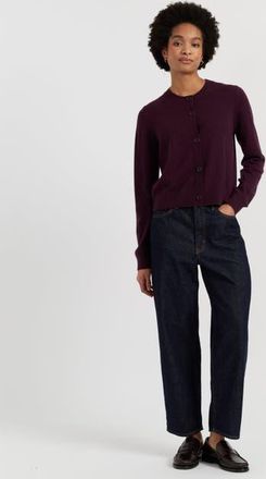 Chinti and Parker Wool Cashmere Blend Crew Neck Cropped Cardigan in Aubergine at Nordstrom, Size X-Large