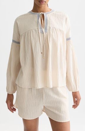 Scotch & Soda Embroidered Cotton Crepe Top in Fog at Nordstrom, Size 12 Us