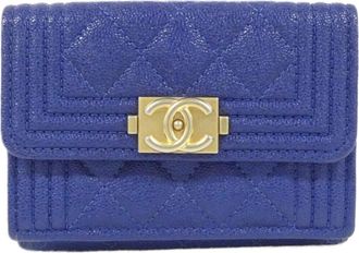 Chanel Blue Grained Calfskin Wallet (Tri-Fold) (Pre-Owned)