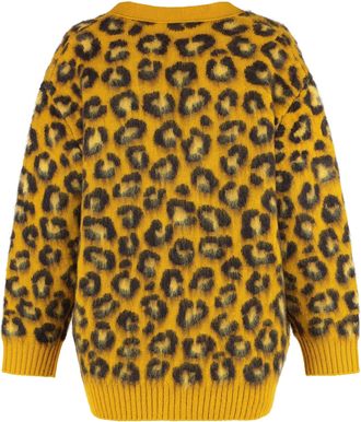 Bottega Veneta Womens Leopard Print Wool-Mohair Cardigan Ocher Wool And Mohair Cardigans Sweater