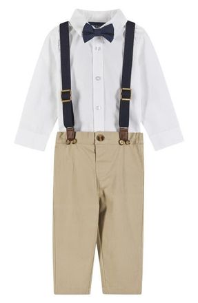 Andy & Evan Button-Up Shirt, Suspenders, Pants & Bow Tie Set in White at Nordstrom, Size 9-12M