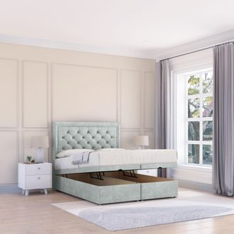 Sloomy Montana Naples Fabric Ottoman Bed End Opening With Sprung Memory Mattress & 26 Inch strut Headboard in Silver | Size: Small Single