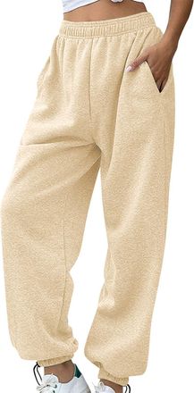 Generic Womens Adjustable Cuffed Sweatpants Baggy Plain Tracksuit Bottoms with Pockets Elasticated High Waist Wide Leg Trousers Running Sports Joggers Trendy 